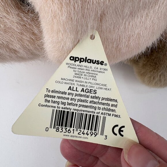 Vintage Dakin Huggables 16” Plush Pig Soft Curly Tail Stuffed Animal Tags Applau - Picture 5 of 10